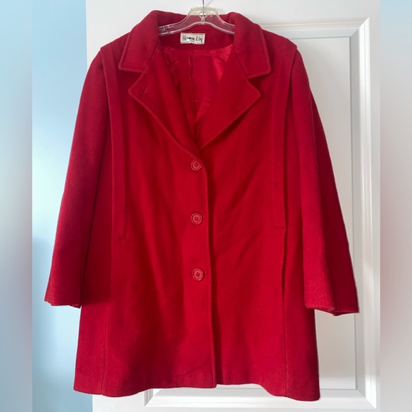 🍓6/$15🍓 Vintage Herman Kay Red Wool Blend Pea Coat - Picture 8 of 8